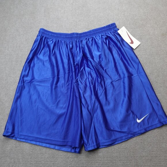 Vintage Nike Basketball Shorts XL Blue Solid Satin Old Stock Made in USA NEW - Picture 1 of 10